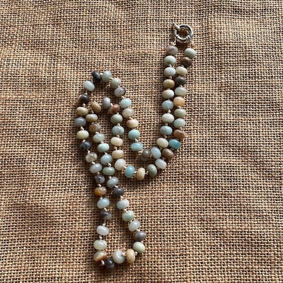 Natural Amazonite Stone Beads Knotted Necklace In style 2023 New Handmade - Picture 1 of 10